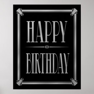 Art Deco Happy Birthday GATSBY Print silber Poster
