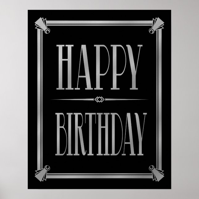 Art Deco Happy Birthday GATSBY Print silber Poster (Vorne)