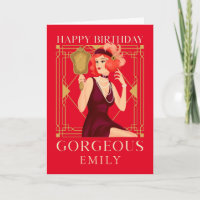 Art Deco Happy Birthday Gorgeous Lady Mirror Red