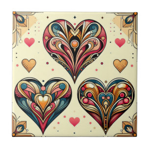Art Deco Hearts Fliese
