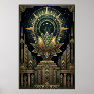 Art Deco Heilige Lotus Himmels-Kompass Poster