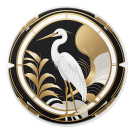 Art Deco Heron Bird Schwarz-weiß Gold Keramikknauf
