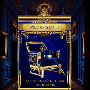 Art Deco Herren Elegante Gold Navy Geburtstag Einladung