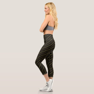 Art Deco Herringbone Gold Black Luxus Muster Capri Leggings