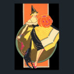 Art Deco Hexe Kürbislaterne Pumpkin Poster<br><div class="desc">Vintager Halloween-Print</div>