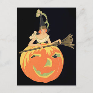 Art Deco Hexen-Jack-O-Lantern-Kürbis-Besenginster Postkarte