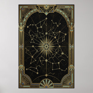 Art Deco Himmelskarte Poster | Gold Türkis