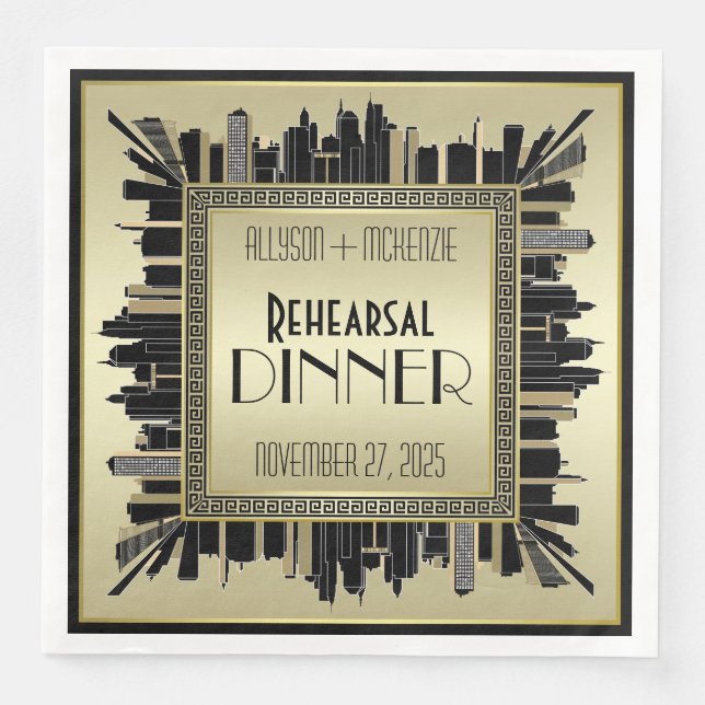 Art Déco Hochzeit Champagne Gold Probe Dinner Serviette (Vorderseite)