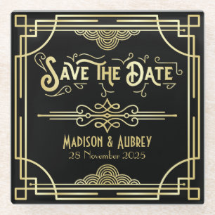 Art Déco Hochzeit Elegantes Tessin Save the Date Glasuntersetzer