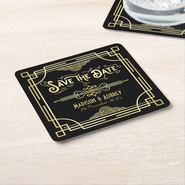 Art Déco Hochzeit Elegantes Tessin Save the Date Rechteckiger Pappuntersetzer (angewinkelt)