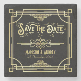 Art Déco Hochzeit Elegantes Tessin Save the Date Steinuntersetzer
