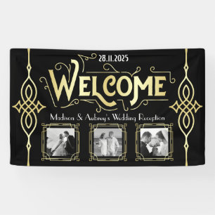 Art Deco Hochzeit Empfang Gold Schwarz Willkommen Banner