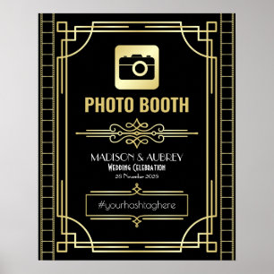 Art Deco Hochzeit Fotoautomat Gold Schwarz Party S Poster