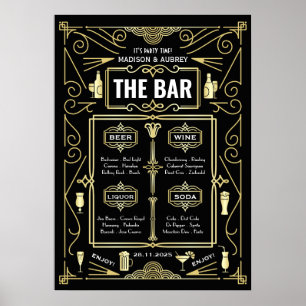 Art Deco Hochzeit Gold Schwarz Great Gatsby Bar Sp Poster