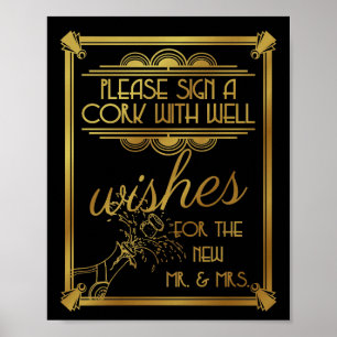 Art Deco Hochzeit, Kork, gute Wünsche, Gatsby Poster