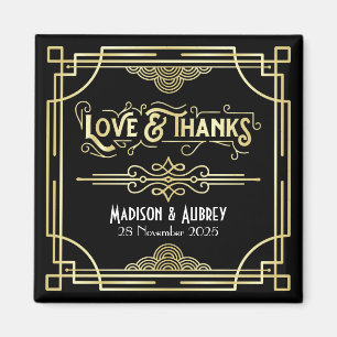Art Deco Hochzeit Liebe & Dank Gold Black Gefallen Magnet