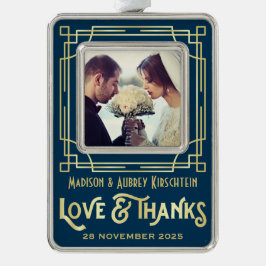 Art Deco Hochzeit Liebe & Dank Gold Blue Add Foto Rahmen-Ornament Silber