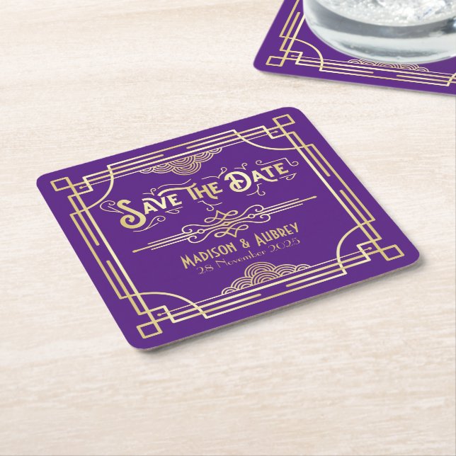 Art Déco Hochzeit Lila Gold Rechteckiger Pappuntersetzer (angewinkelt)