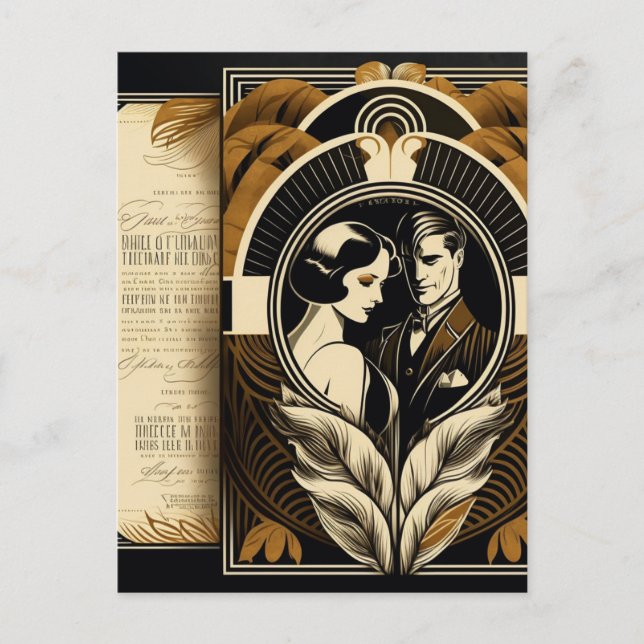 Art-Deco-Hochzeit Postkarte (Vorderseite)