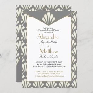Art Deco Hochzeit Probe Dinner Grau Vintag Einladung