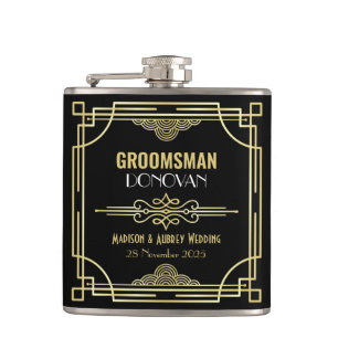 Art Deco Hochzeit Trauzeuge Gold Schwarz Gefallen Flachmann