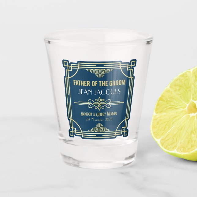 Art Deco Hochzeit Vater des Groom Gold Gefallen Schnapsglas (Vorderseite)