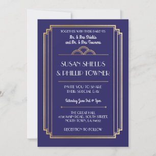 Art Deco Hochzeiten Einladungen Navy & Gold 1920er