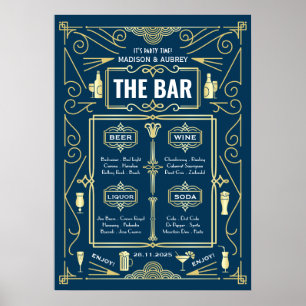 Art Deco Hochzeitsbar-Menü Wein Bier Likör Party Poster