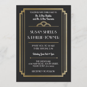 Art Deco Hochzeitseinladungen Black & Gold 1920er Einladung