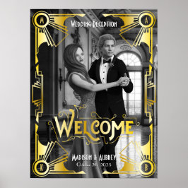 Art Deco Hochzeitsempfang Welcome Gold Foto Poster