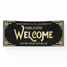 Art Deco Hochzeitsempfang Willkommen Gold Black