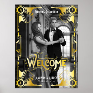 Art Deco Hochzeitsempfang Willkommen Gold Foto Poster