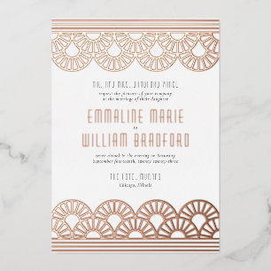 Art Deco Hochzeitsfächer Weiß Rosen Gold Folieneinladung