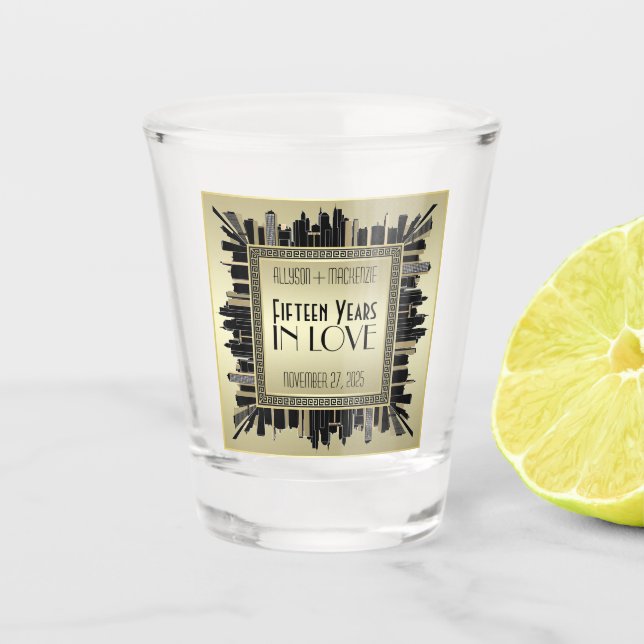 Art Deco Hochzeitsfeier Champagne Gold Gatsby Schnapsglas (Vorderseite)