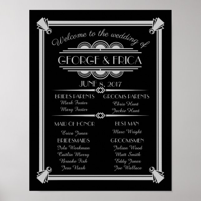 Art Deco Hochzeitsfeier, Hochzeitsfeier Silber Poster (Vorne)