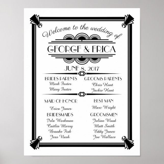 Art Deco Hochzeitsfeier, Hochzeitsfeier Silber Poster (Vorne)