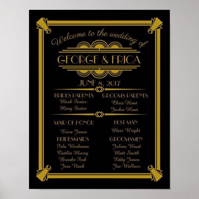 Art Deco Hochzeitsfeier, Hochzeitsfeier Silber Poster (Vorne)