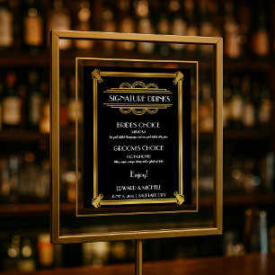 Art Deco Hochzeitsposter Bar mit Signature Drinks Poster