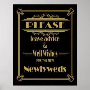 Art Deco Hochzeitszeichen Gold und schwarz Wunschz Poster