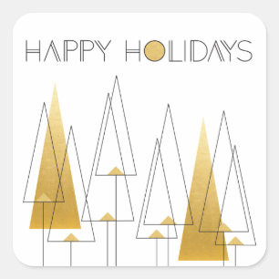 Art Deco Holiday Trees Quadratischer Aufkleber