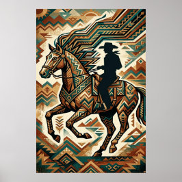 Art Deco Horse and Rider Poster - Geometric Wester