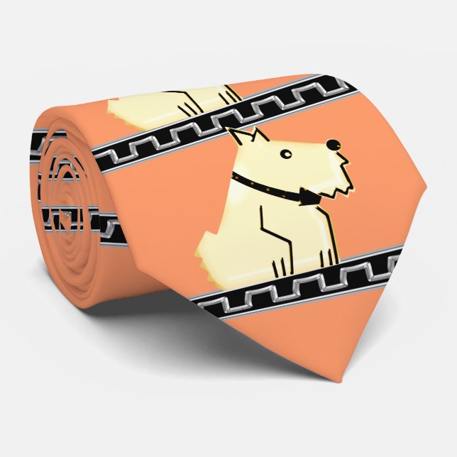 Art Deco Hund, Schwarz+Silber, griechischer Schlüs Krawatte (Gerollt)