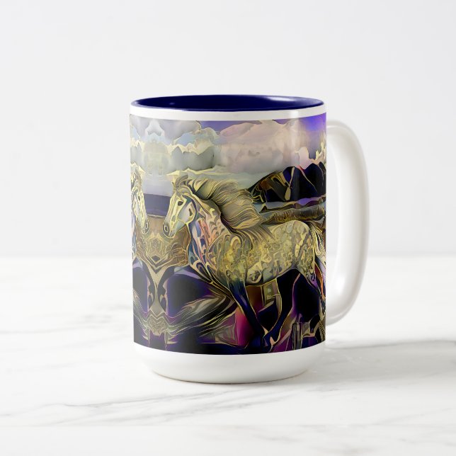 Art Deco Icelandic Pferd Zweifarbige Tasse (VorderseiteRechts)