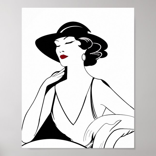 Art Deco Illustriert Glamour Woman Poster (Vorne)