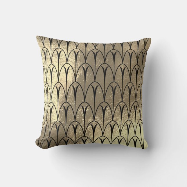 Art Deco Imitate Sepia Black Gold Scales Seashells Kissen (Vorderseite)