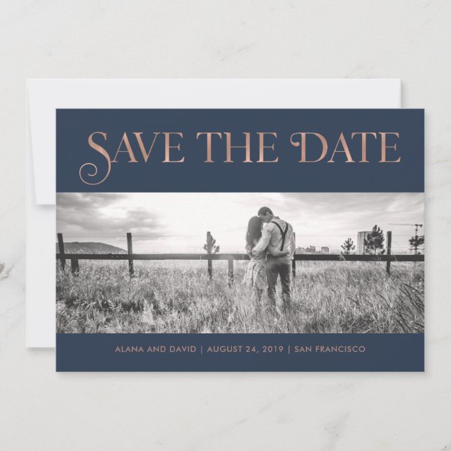 Art Deco Imitats Rose Gold | Foto Save the Date (Vorderseite)