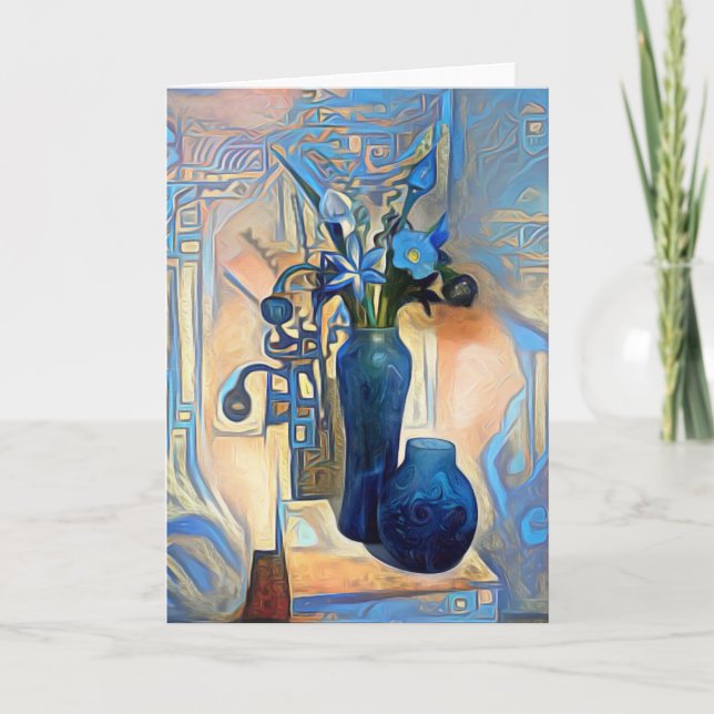Art Deco in Blau Dankeskarte (Vorderseite)