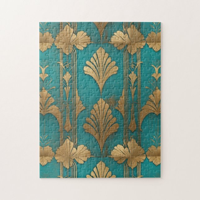 Art Deco in Blau und Gold Puzzle (Vertikal)