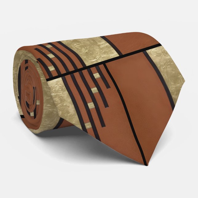 Art Deco in Gold und Tan Krawatte (Gerollt)