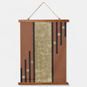 Art Deco in Gold und Tan Wandteppich Mit Holzrahmen